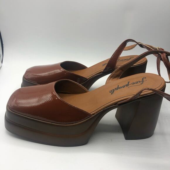 Free People Double Stack Patent Leather Platforms Pump Pecan Brown EU 41/US 11 - Picture 6 of 13